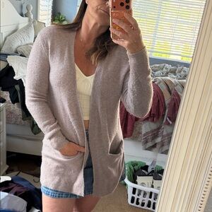 Madewell Lightweight Merino/Alpaca Wool Blend Open-Front Cardigan in Dusty Mauve